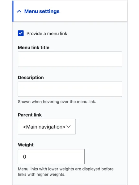 Section for menu settings on content