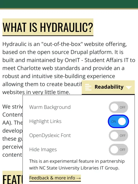 Readability widget with link highlighting enabled