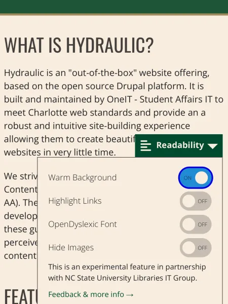 Readability widget with warm background enabled