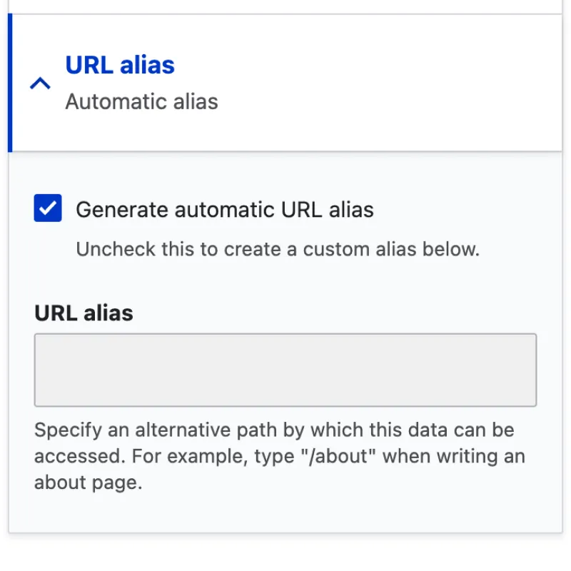 URL Alias options for content